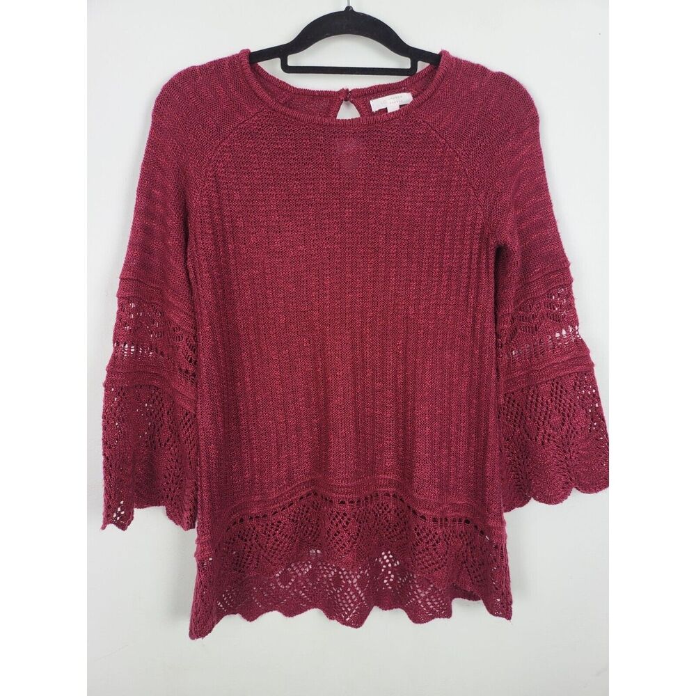 Lauren Conrad Sweater XS Womens Long Sleeve Flounce Loose Knit Burgundy Pullover